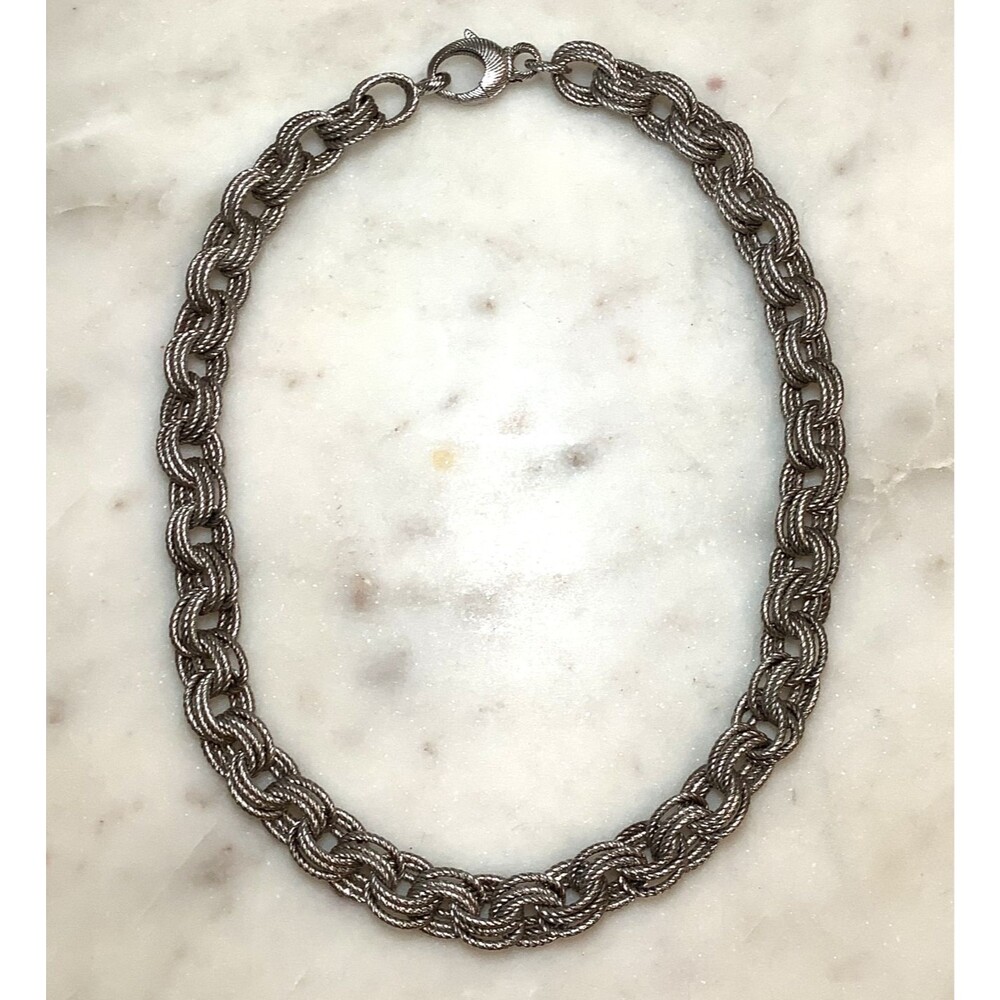Heavy Link Necklace Bronze Italy Textured Link Designer Milor Rolo 17"